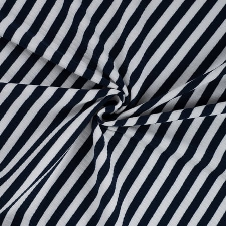 Tissu Jersey Coton Côtelé rayé Bleu marine