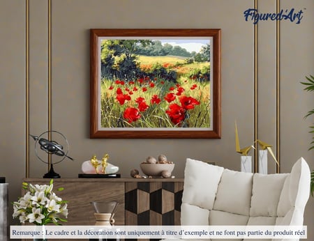 Peinture par Numéro Figured'Art - Coquelicots champêtres - Kit de Loisir Créatif DIY Numéro d'Art Complet - 40x50cm sans châssis en bois