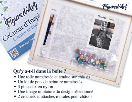 Peinture par Numéro Figured'Art avec Cadre - Chaton Reflet Tigre - Kit de Loisir Créatif DIY Numéro d'Art Complet - 40x50cm toile tendue sur châssis