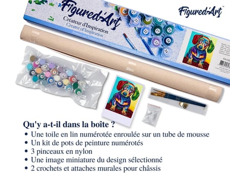 Peinture par Numéro Figured'Art - Petit Chien coloré - Kit de Loisir Créatif DIY Numéro d'Art Complet - 40x50cm sans châssis en bois