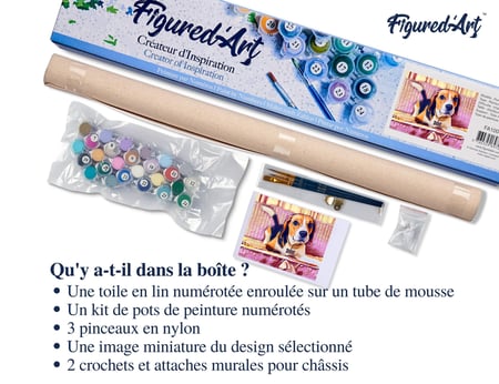 Peinture par Numéro Figured'Art - Beagle Mignon - Kit de Loisir Créatif DIY Numéro d'Art Complet - 40x50cm sans châssis en bois