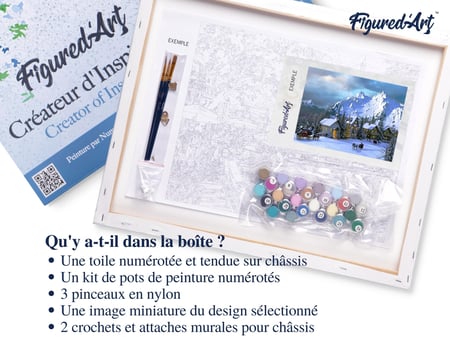 Peinture par Numéro Figured'Art avec Cadre - Noël dans les Alpes - Kit de Loisir Créatif DIY Numéro d'Art Complet - 40x50cm toile tendue sur châssis