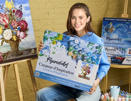 Peinture par Numéro Figured'Art avec Cadre - Bouquet de Fleurs - Ambrosius Bosschaert - Numéro d'Art - 40x50cm toile tendue sur châssis