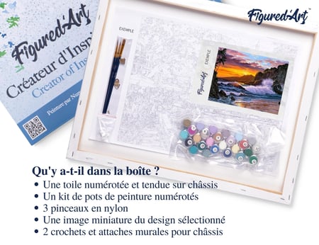 Peinture par Numéro Figured'Art avec Cadre - Falaise et Vagues - Kit de Loisir Créatif DIY Numéro d'Art Complet - 40x50cm toile tendue sur châssis