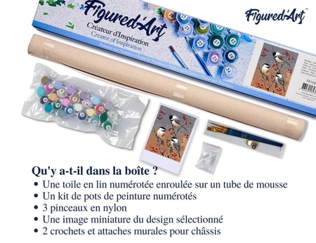 Peinture par Numéro Figured'Art - Oiseaux et Arbre Fruitier - Kit de Loisir Créatif DIY Numéro d'Art Complet - 40x50cm sans châssis en bois