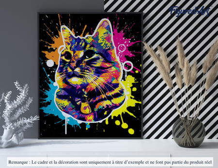 Peinture par Numéro Figured'Art - Chat Splash Pop Art - Kit de Loisir Créatif DIY Numéro d'Art Complet - 40x50cm sans châssis en bois