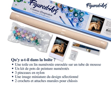 Peinture par Numéro Figured'Art - Jument et son Petit - Kit de Loisir Créatif DIY Numéro d'Art Complet - 40x50cm sans châssis en bois