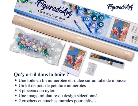 Peinture par Numéro Figured'Art - Couple d'oiseaux bleus - Kit de Loisir Créatif DIY Numéro d'Art Complet - 40x50cm sans châssis en bois