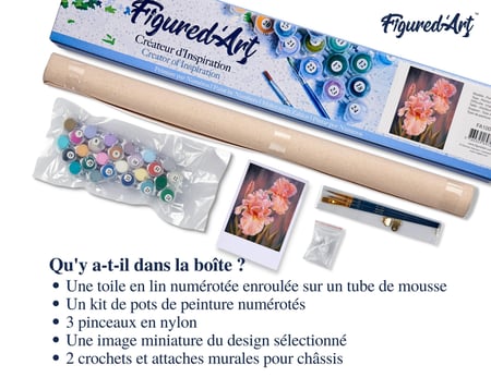 Peinture par Numéro Figured'Art - Iris rosé - Kit de Loisir Créatif DIY Numéro d'Art Complet - 40x50cm sans châssis en bois