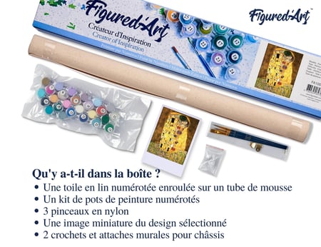 Peinture par Numéro Figured'Art - Le baiser Klimt - Kit de Loisir Créatif DIY Numéro d'Art Complet - 40x50cm sans châssis en bois