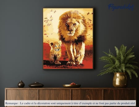 Peinture par Numéro Figured'Art - Lion et son Petit - Kit de Loisir Créatif DIY Numéro d'Art Complet - 40x50cm sans châssis en bois