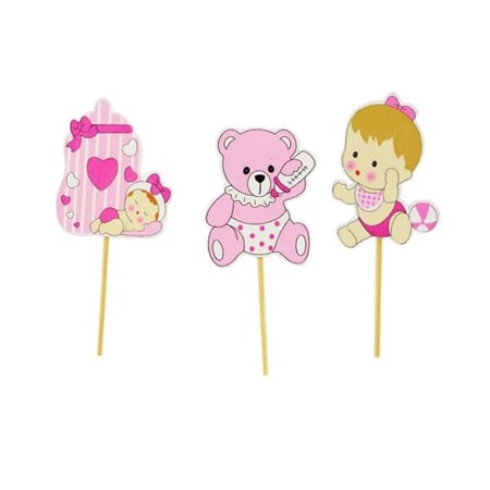 Cupcake Toppers Bébé fille en bois (x3)