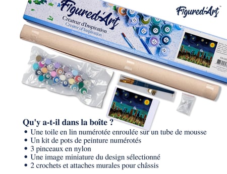 Peinture par Numéro Figured'Art - Nuit étoilée et Animaux de dos - Kit de Loisir Créatif DIY Numéro d'Art Complet - 40x50cm sans châssis en bois