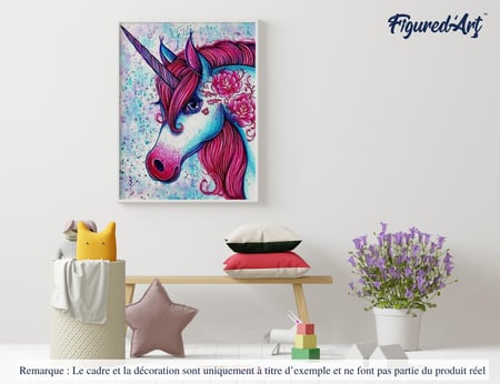 Peinture par Numéro Figured'Art - Licorne rouge et bleu - Kit de Loisir Créatif DIY Numéro d'Art Complet - 40x50cm sans châssis en bois