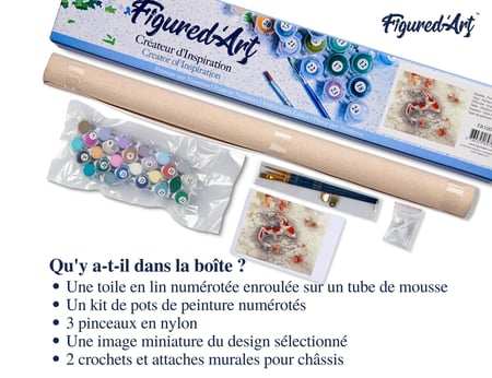 Peinture par Numéro Figured'Art - Duo de Carpes Koi - Kit de Loisir Créatif DIY Numéro d'Art Complet - 40x50cm sans châssis en bois