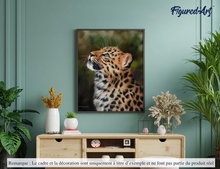 Peinture par Numéro Figured'Art avec Cadre - Leopard curieux - Kit de Loisir Créatif DIY Numéro d'Art Complet - 40x50cm toile tendue sur châssis