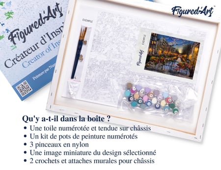 Peinture par Numéro Figured'Art avec Cadre - Canal Amsterdam - Kit de Loisir Créatif DIY Numéro d'Art Complet - 40x50cm toile tendue sur châssis