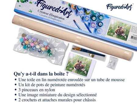 Peinture par Numéro Figured'Art - Lapin et marguerites - Kit de Loisir Créatif DIY Numéro d'Art Complet - 40x50cm sans châssis en bois