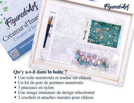 Peinture par Numéro Figured'Art avec Cadre - Fleurs et Oiseaux 2 - Kit de Loisir Créatif DIY Numéro d'Art Complet - 40x50cm toile tendue sur châssis