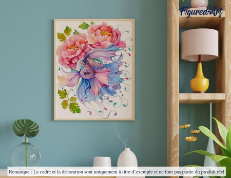 Peinture par Numéro Figured'Art - Fleurs et Poisson entrelacés - Kit de Loisir Créatif DIY Numéro d'Art Complet - 40x50cm sans châssis en bois