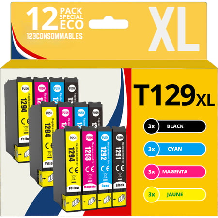 123CONSOMMABLES - T1295 - Cartouches Encre Compatible avec Epson T1295 pour Stylus SX525WD SX535WD SX425W SX230W Office BX635FWD BX305FW Workforce WF-3520 (3 Noir / 3 Cyan / 3 Magenta / 3 Jaune) - 123CONSOMMABLES