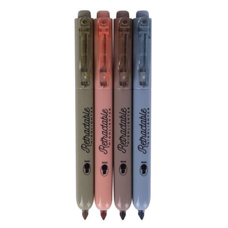 Surligneurs - 4 couleurs assorties - Mine biseautée - Rétractable - Apli