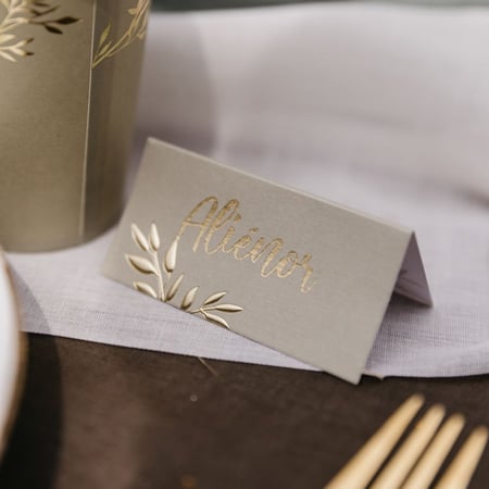 10 Marque Places Jolis Brins Vert Sauge et Or - 8 cm