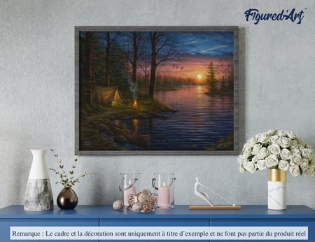Peinture par Numéro Figured'Art - Camping au bord du lac - Kit de Loisir Créatif DIY Numéro d'Art Complet - 40x50cm sans châssis en bois