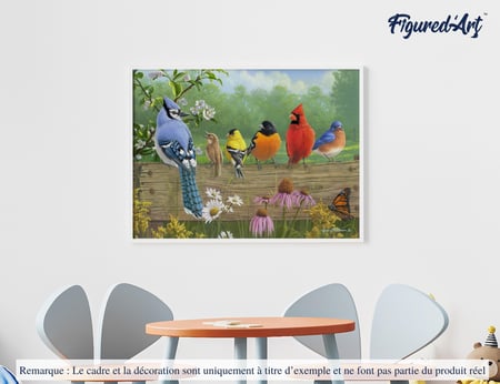 Peinture par Numéro Figured'Art - Oiseaux sur la barrière - Kit de Loisir Créatif DIY Numéro d'Art Complet - 40x50cm sans châssis en bois