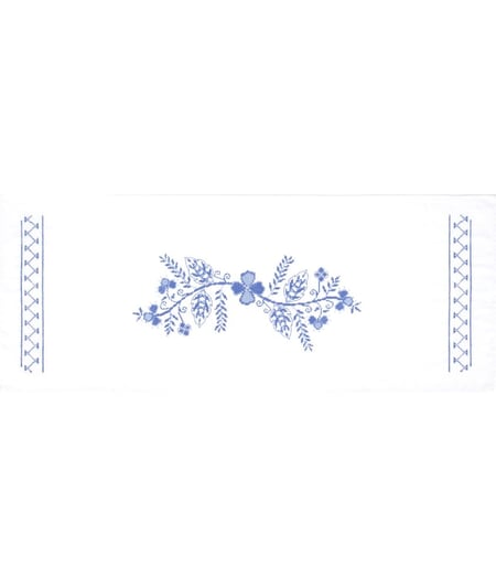 Kit de chemin de table au point de croix - Floral Bleu - 40 x 100 cm - Trimits Blanc
