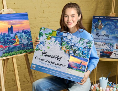 Peinture par Numéro Figured'Art avec Cadre - Buddha Bangkok - Kit de Loisir Créatif DIY Numéro d'Art Complet - 40x50cm toile tendue sur châssis