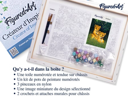 Peinture par Numéro Figured'Art avec Cadre - Lionceaux - Kit de Loisir Créatif DIY Numéro d'Art Complet - 40x50cm toile tendue sur châssis