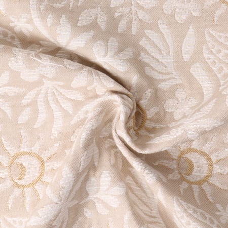 Tissu Jacquard Sunli motif floral Blanc sur fond Beige clair