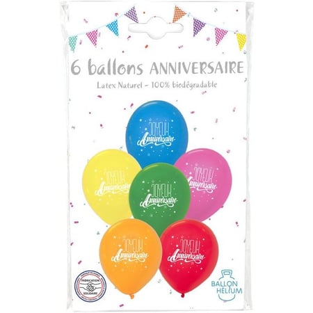 Ballon anniversaire 1 an multicolore x 6 - Mes Fêtes