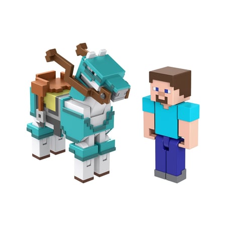 Minecraft - Pack 2 figurines Steve et cheval avec armure 8 cm