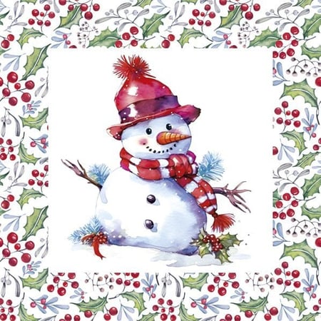 Lot de 4 serviettes en papier découpage collage 33 cm BOHOMME DE NEIGE NOEL N 610
