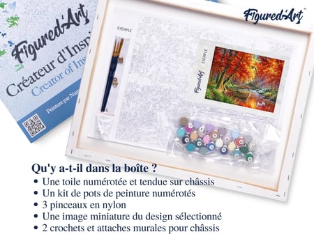 Peinture par Numéro Figured'Art avec Cadre - Rivière d'automne et barque - Kit de Loisir Créatif DIY Numéro d'Art - 40x50cm toile tendue sur châssis