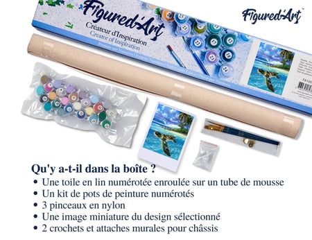 Peinture par Numéro Figured'Art - Tortue détendue - Kit de Loisir Créatif DIY Numéro d'Art Complet - 40x50cm sans châssis en bois