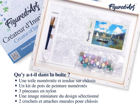 Peinture par Numéro Figured'Art avec Cadre - Le Pont d'Argenteuil - Monet - Kit de Loisir Créatif Numéro d'Art - 40x50cm toile tendue sur châssis