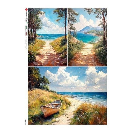 1 feuille de papier de riz 22.5 x 32 cm découpage collage Paper Designs SENTIER VERS LA MER 0235