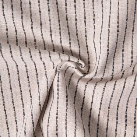 Tissu Coton Lin Viscose lurex rayures sur fond Naturel