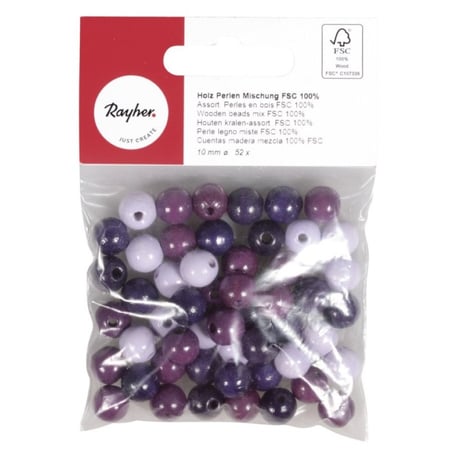 Perles en bois polies 10mm Assortiment - lilas