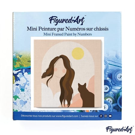 Mini Peinture par Numéro Figured'Art 20x20cm avec cadre Femme et son Chat - Petit Format
