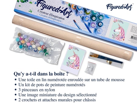Peinture par Numéro Figured'Art - Licorne rose - Kit de Loisir Créatif DIY Numéro d'Art Complet - 40x50cm sans châssis en bois