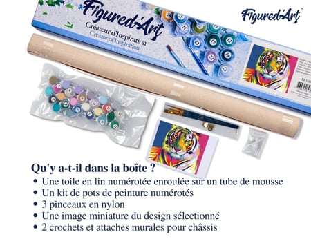 Peinture par Numéro Figured'Art - Tigre Pop Art 2 - Kit de Loisir Créatif DIY Numéro d'Art Complet - 40x50cm sans châssis en bois