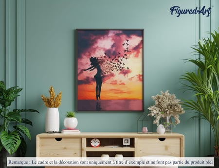 Peinture par Numéro Figured'Art - Femme et oiseaux au lever du jour - Kit de Loisir Créatif DIY Numéro d'Art Complet - 40x50cm sans châssis en bois