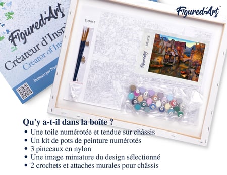 Peinture par Numéro Figured'Art avec Cadre - Canaux chaleureux - Kit de Loisir Créatif DIY Numéro d'Art Complet - 40x50cm toile tendue sur châssis