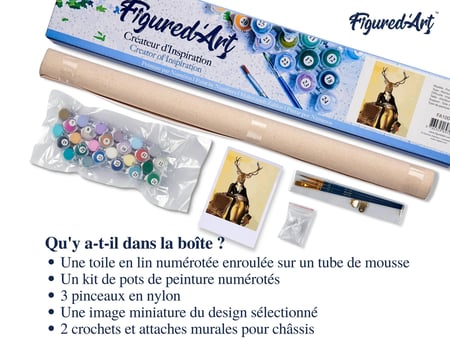 Peinture par Numéro Figured'Art - Le Cerf Dandy - Kit de Loisir Créatif DIY Numéro d'Art Complet - 40x50cm sans châssis en bois
