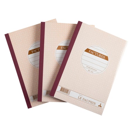 Lot de 3 manifolds FACTURES - papier autocopiant - triplicata (1 original et 2 copies) - 50 feuilles - format 21 x 14,8 cm - couverture vernie - Avoine - x 14 - Le Dauphin