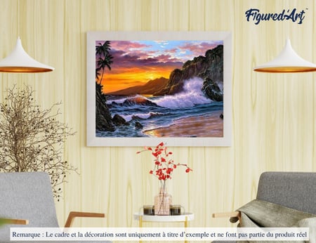 Peinture par Numéro Figured'Art - Falaise et Vagues - Kit de Loisir Créatif DIY Numéro d'Art Complet - 40x50cm sans châssis en bois